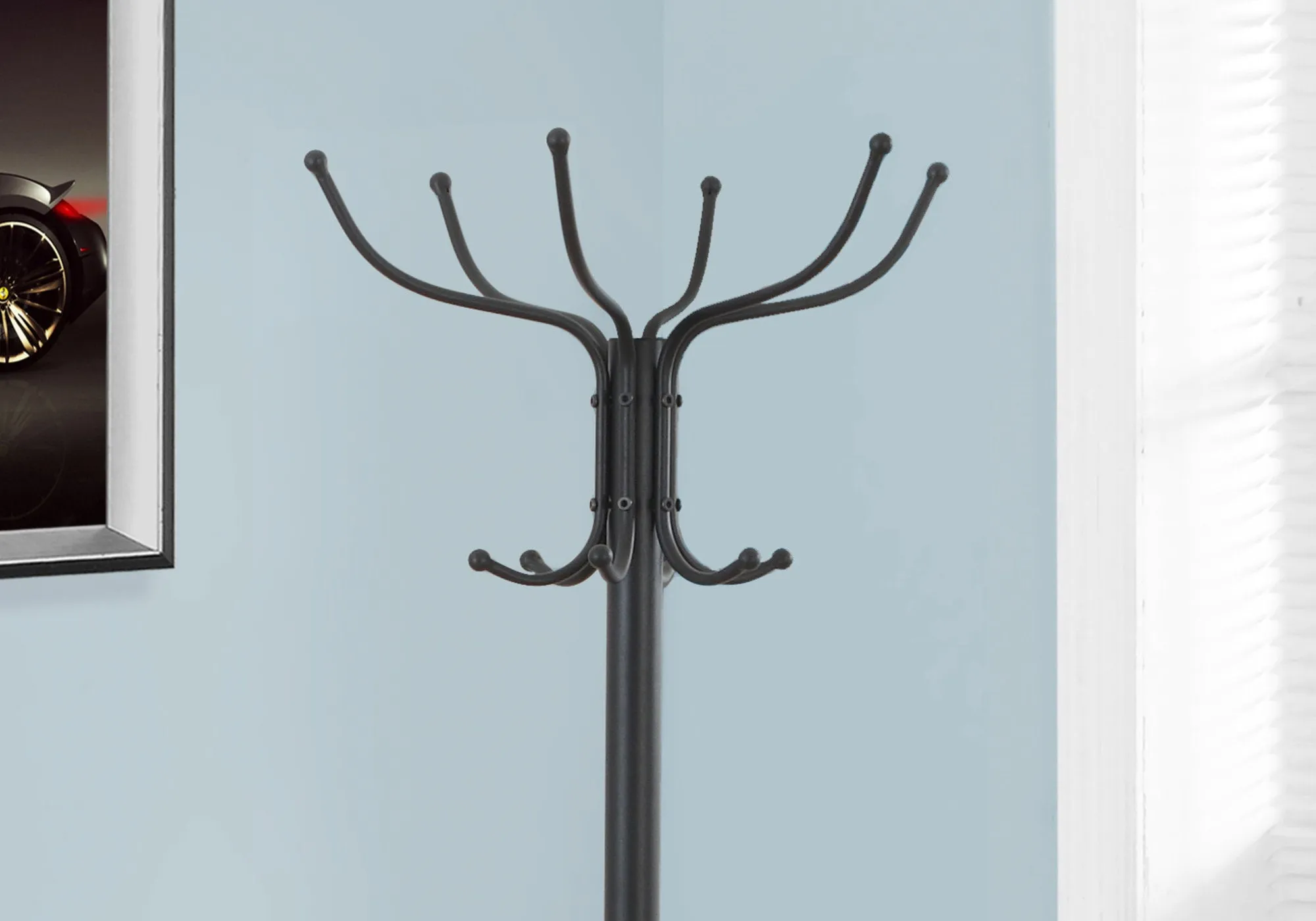 18" x 18" x 70" Black Metal Coat Rack