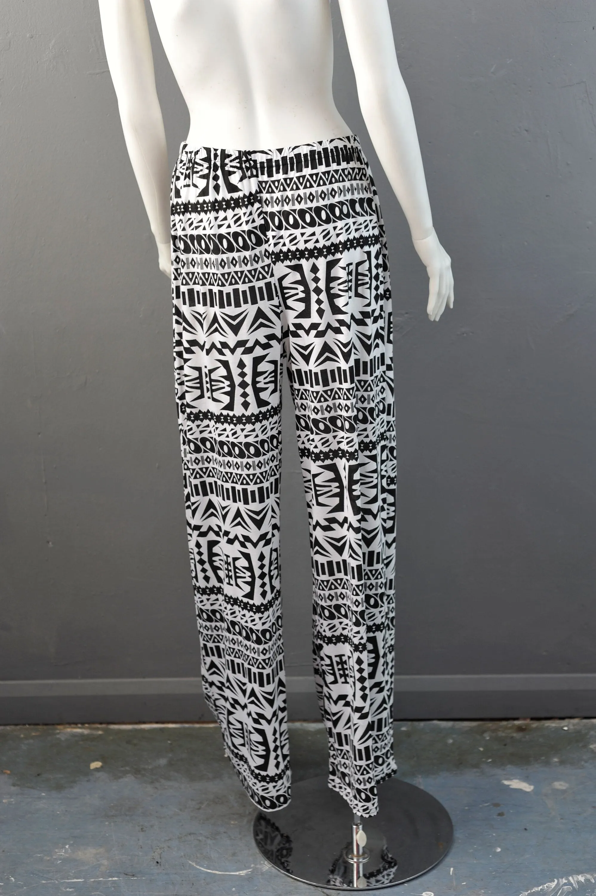 90s Wide Leg Summer Trousers, Retro Tribal Flares, Size Medium Large