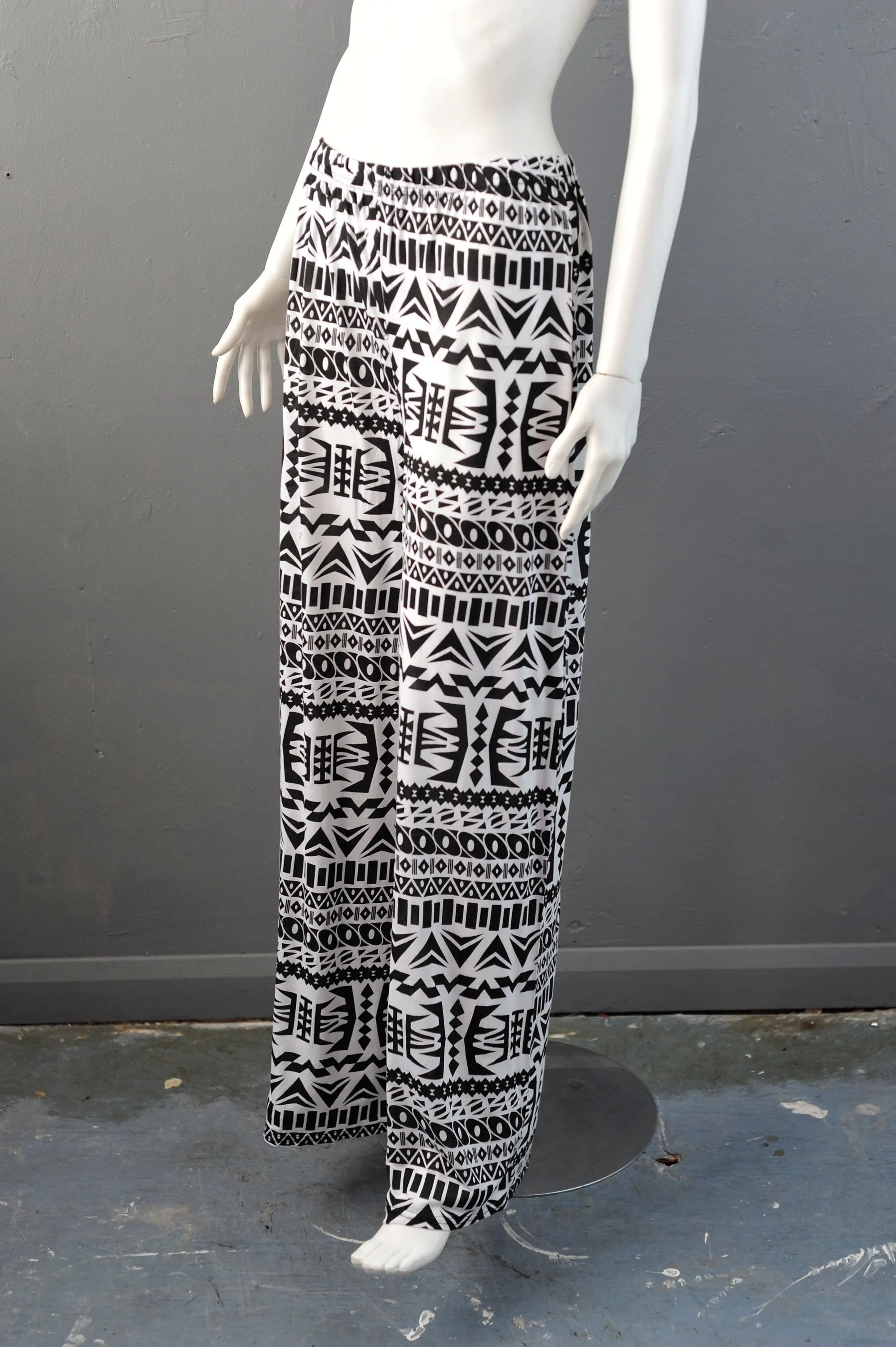 90s Wide Leg Summer Trousers, Retro Tribal Flares, Size Medium Large