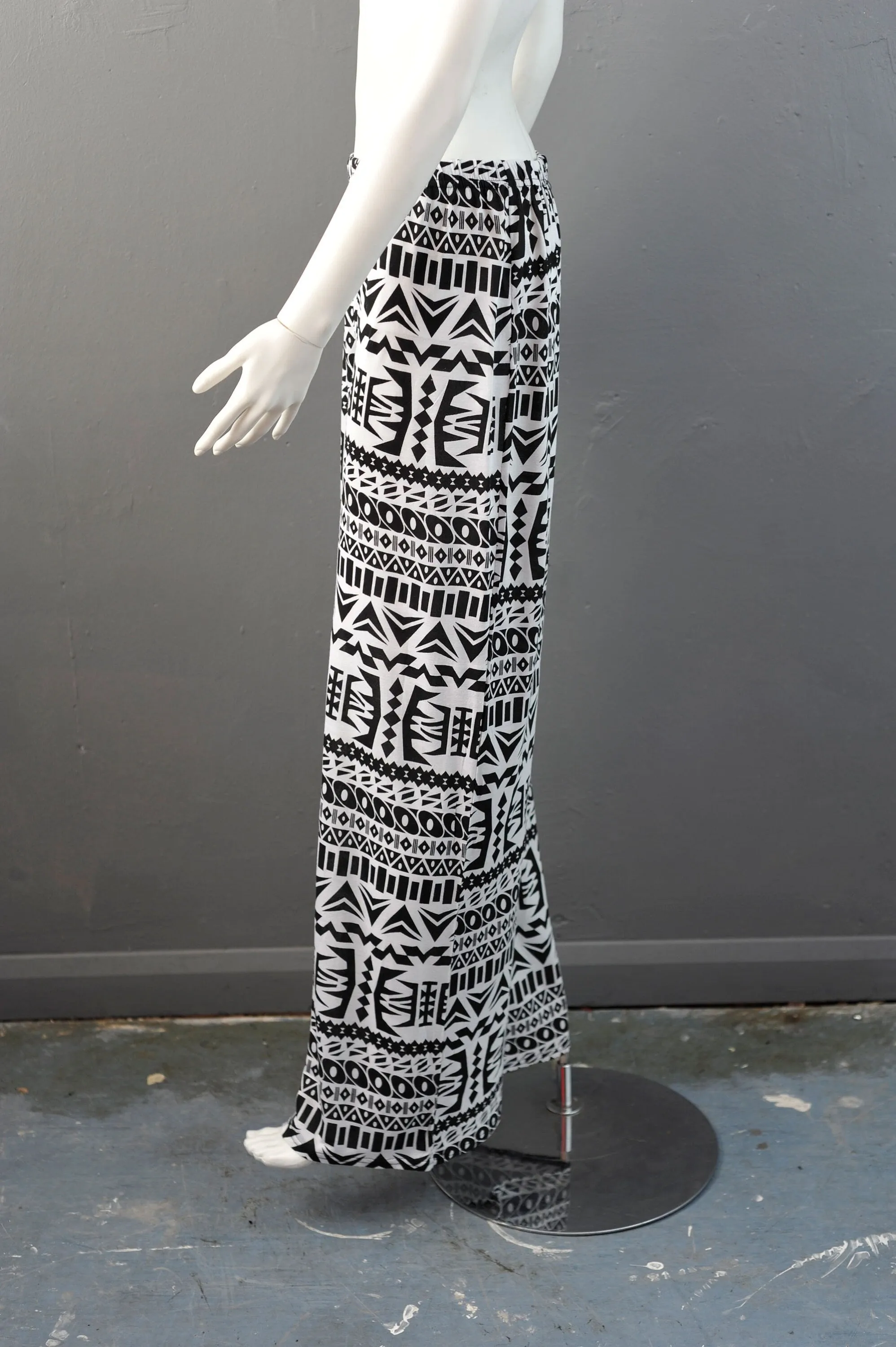 90s Wide Leg Summer Trousers, Retro Tribal Flares, Size Medium Large