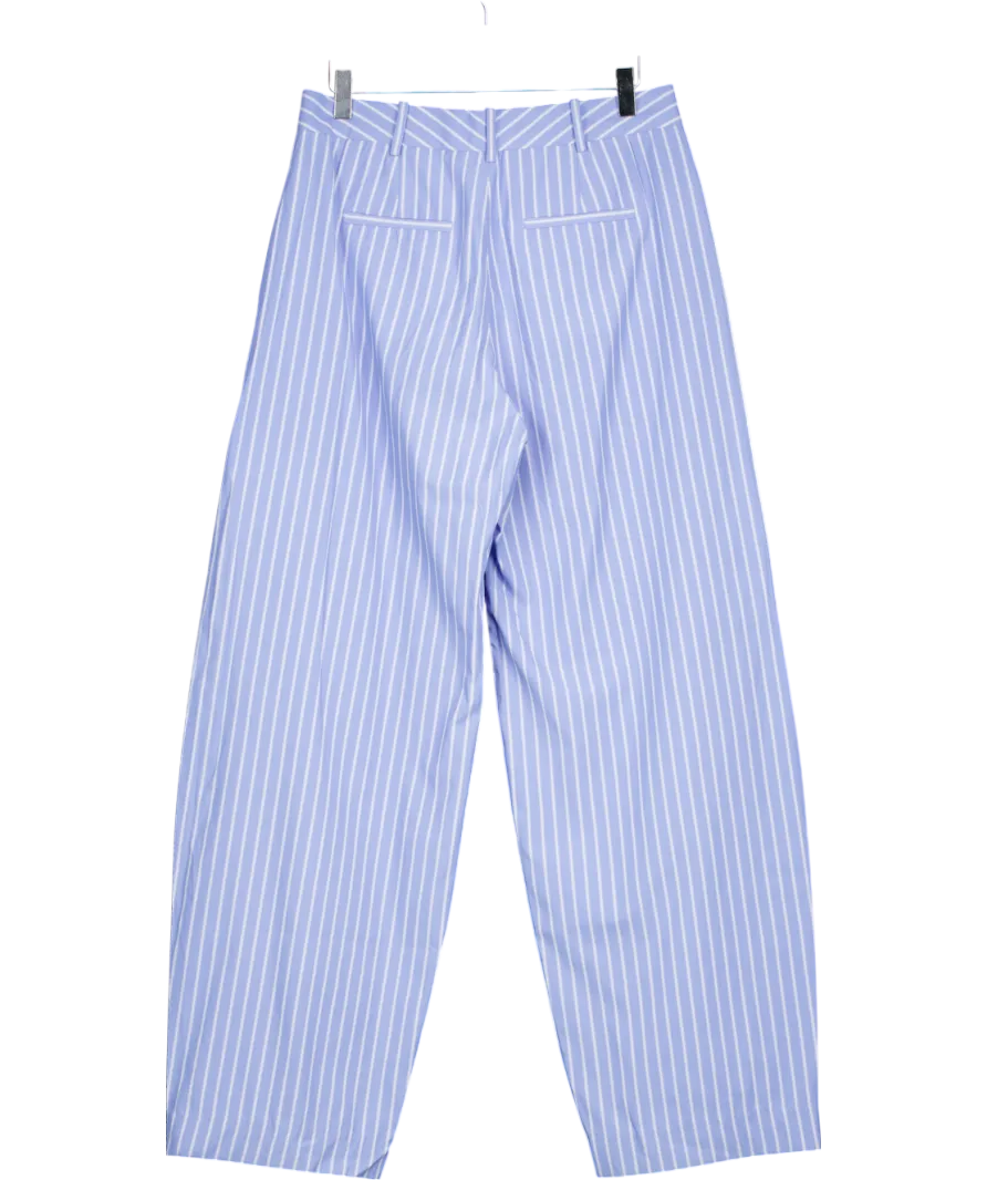 Attico Blue Striped Straight Leg Cotton Blend Trousers UK 12