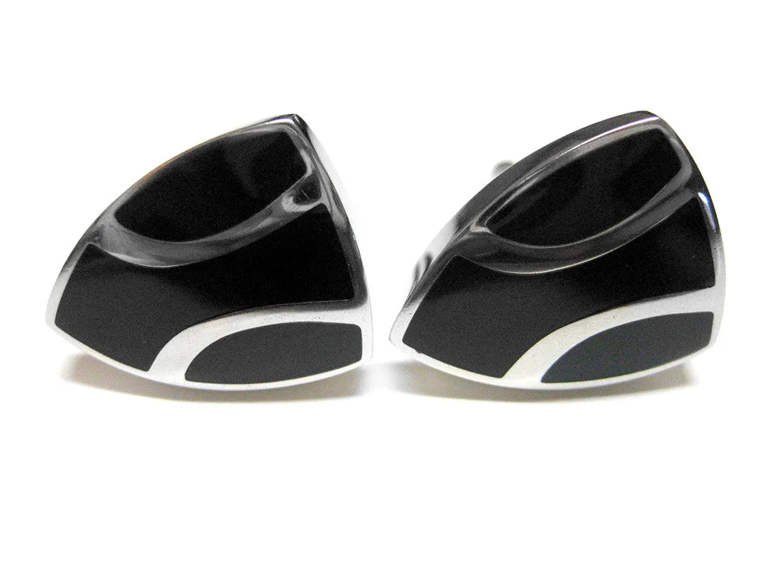 Black Shield Cufflinks with Silver Stripes