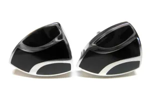 Black Shield Cufflinks with Silver Stripes