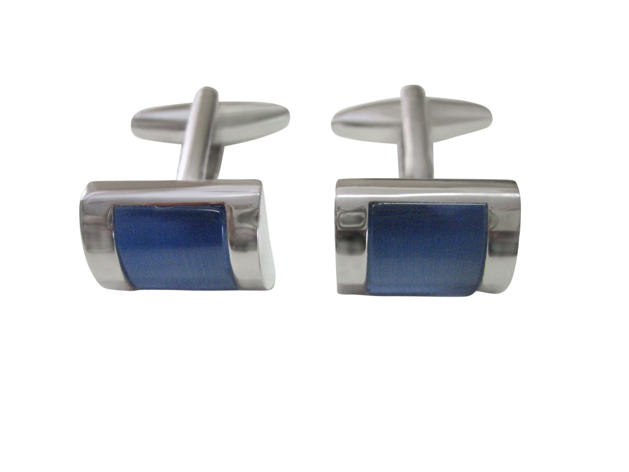 Blue Center Square Curved Design Cufflinks