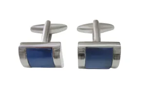 Blue Center Square Curved Design Cufflinks