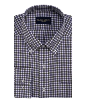 Classic Fit Green/Blue Twill Check Button-Down Collar Non-Iron Sport Shirt
