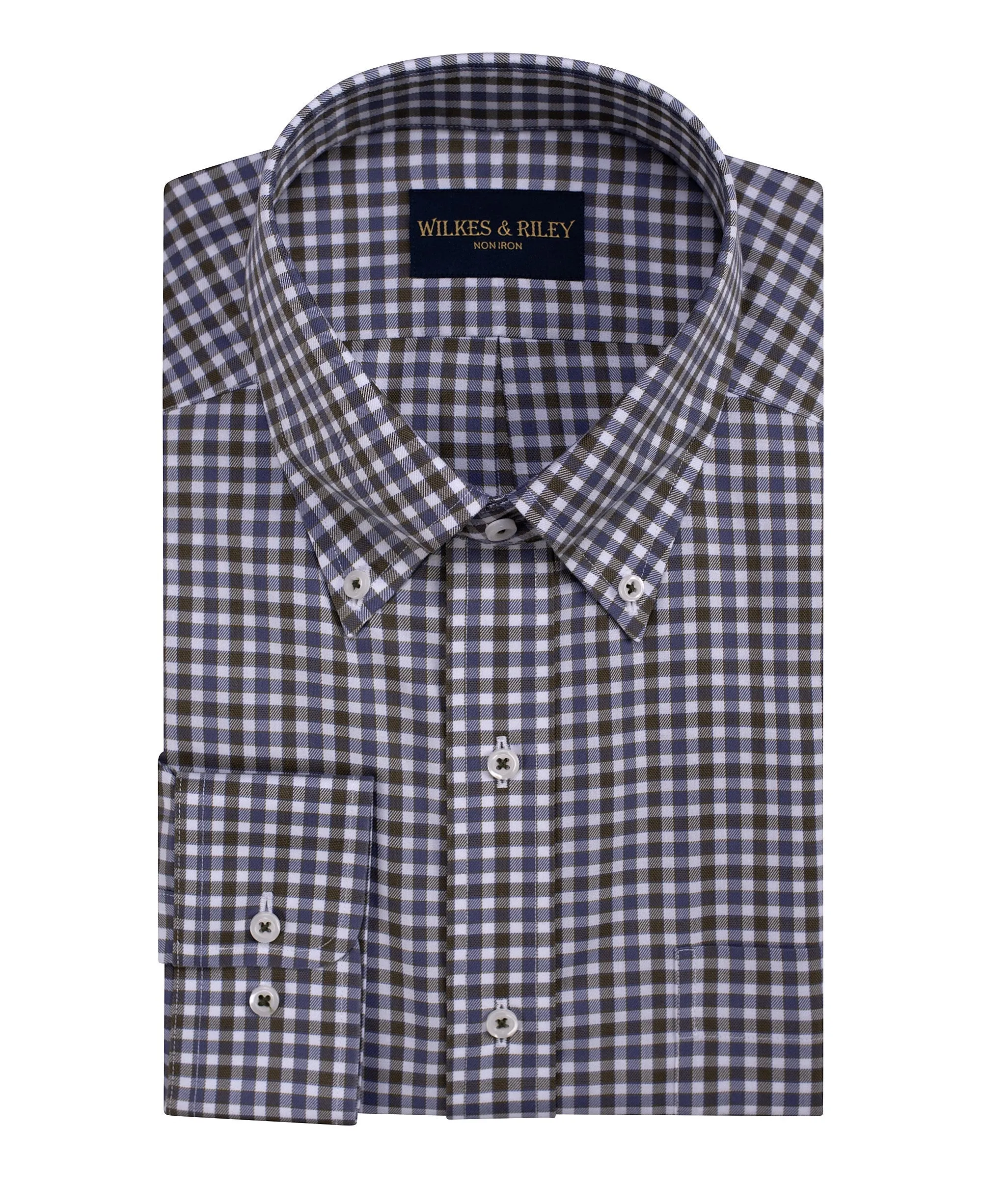 Classic Fit Green/Blue Twill Check Button-Down Collar Non-Iron Sport Shirt