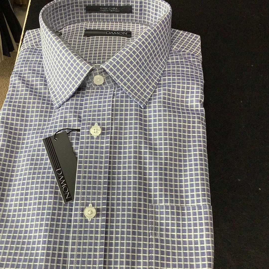 Damon Blue Check Long Sleeve Dress Shirt Regular Fit