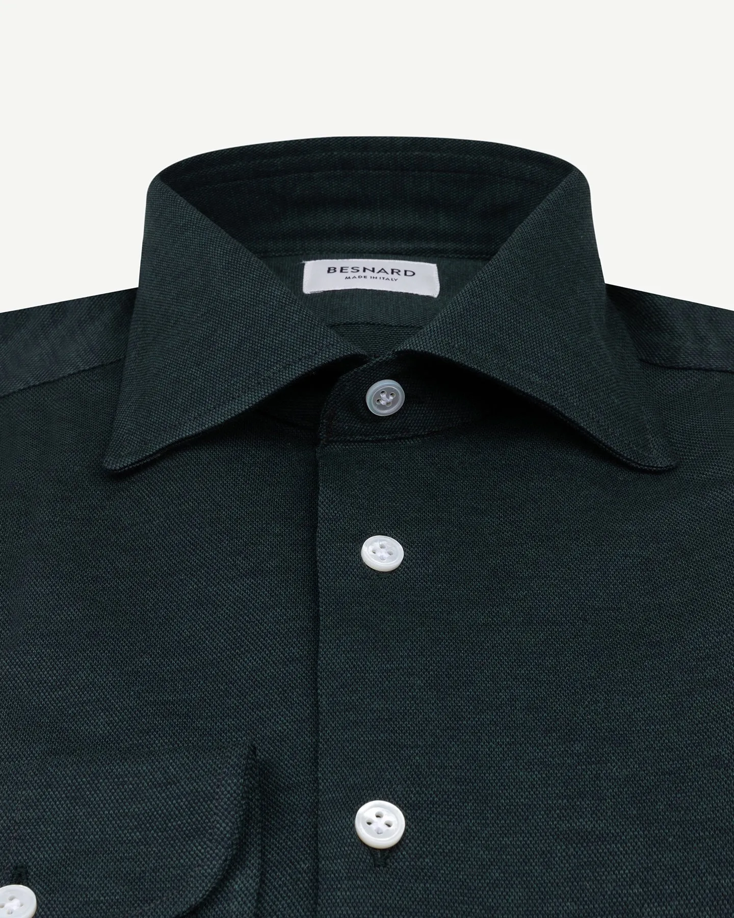Dark Green Piqué Spread Collar Shirt