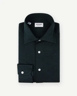Dark Green Piqué Spread Collar Shirt