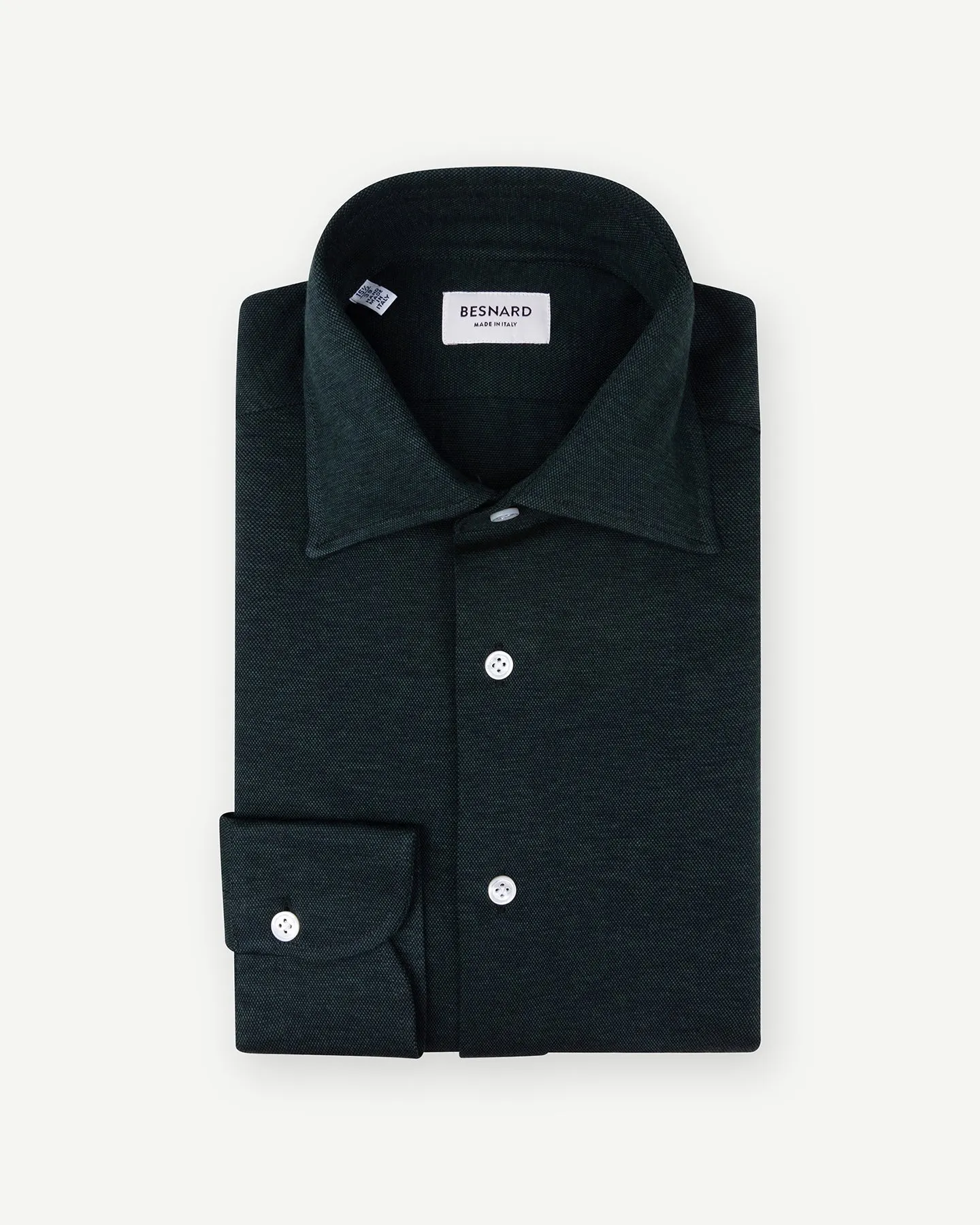 Dark Green Piqué Spread Collar Shirt