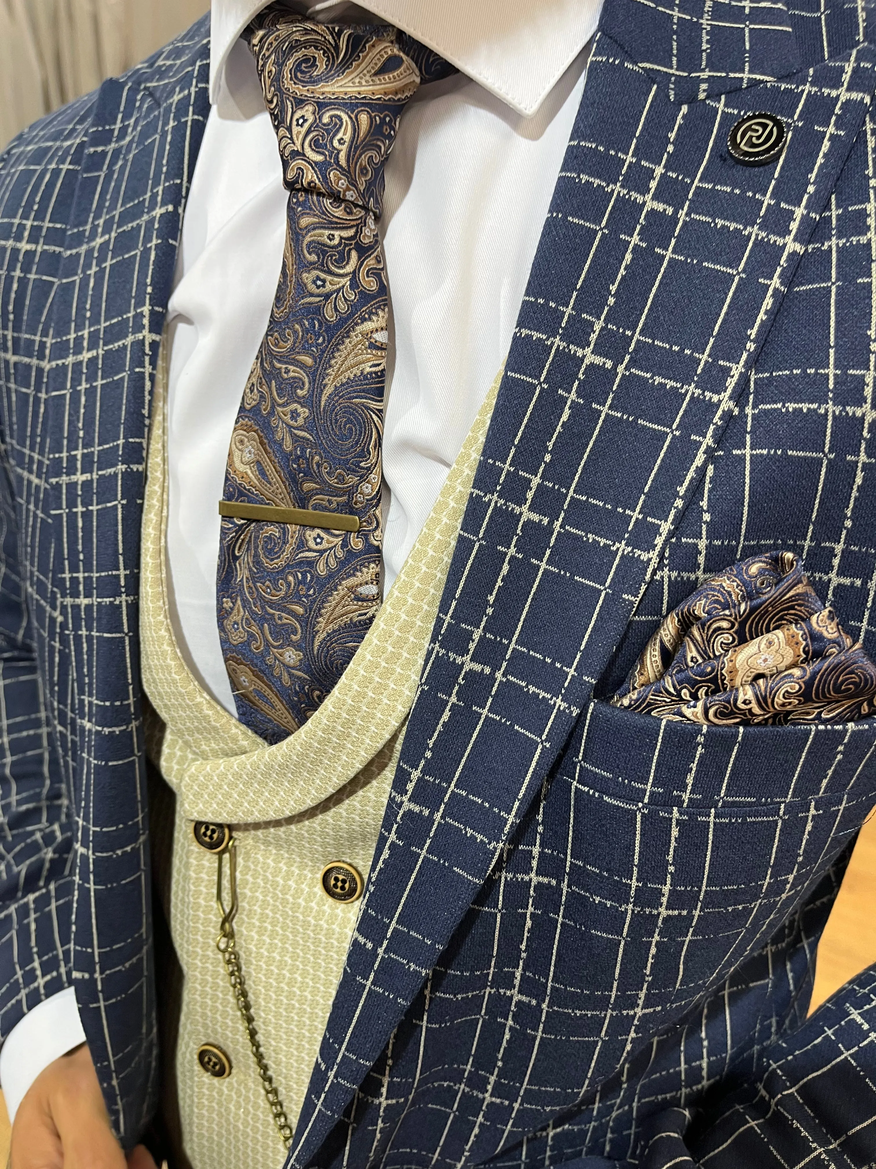 Del Piero - Navy/Cream 3 Piece Suit