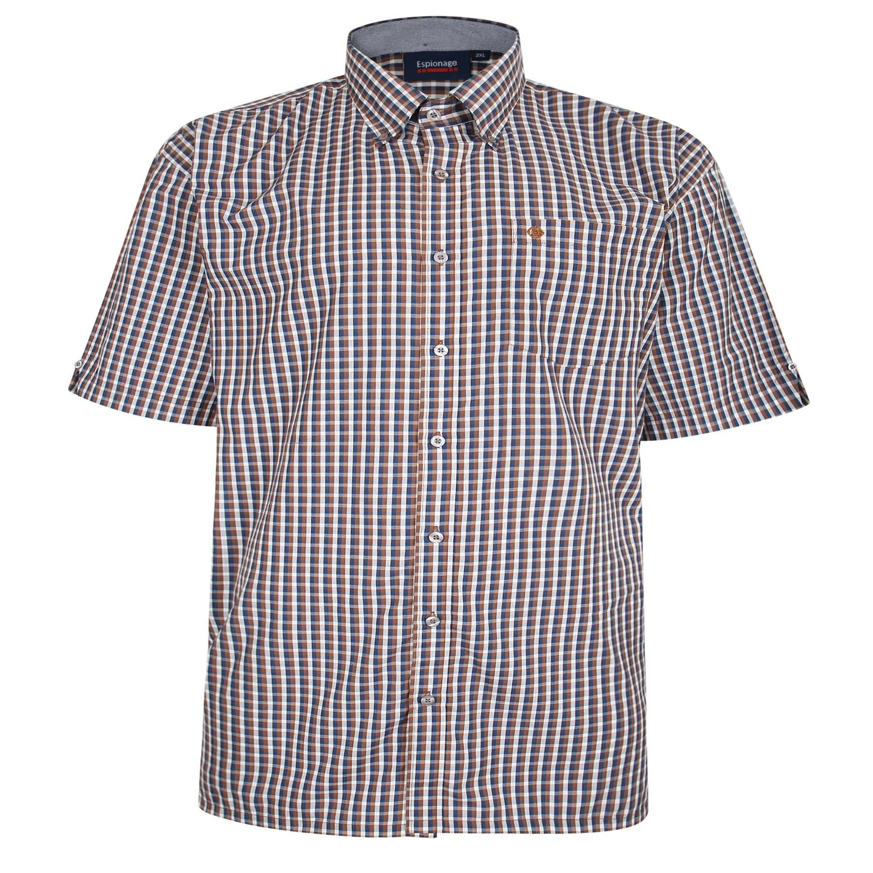 Espionage Asstd S/S Button Down Collar Check Shirts With Single Chest Pocket in 6XL-8XL