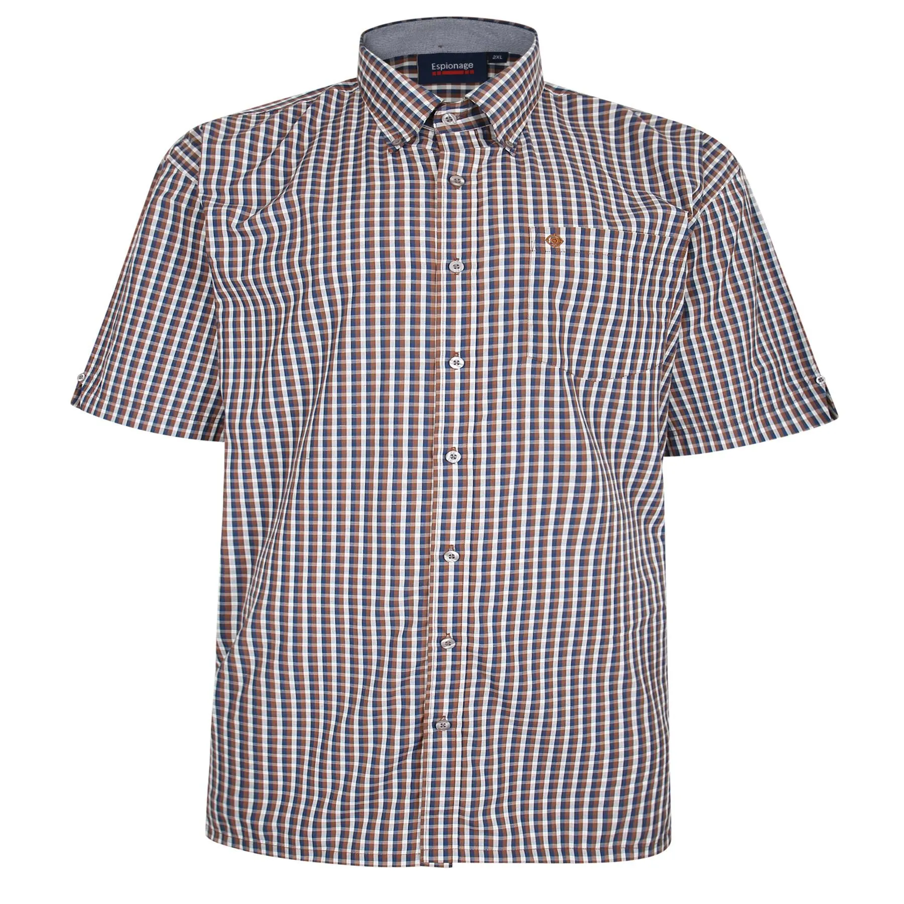 Espionage Asstd S/S Button Down Collar Check Shirts With Single Chest Pocket in 6XL-8XL