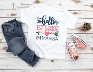 First grade outfit, hello first grade shirt, first day of school shirt, first grade tee, announcement first grade tee, cute back to school
