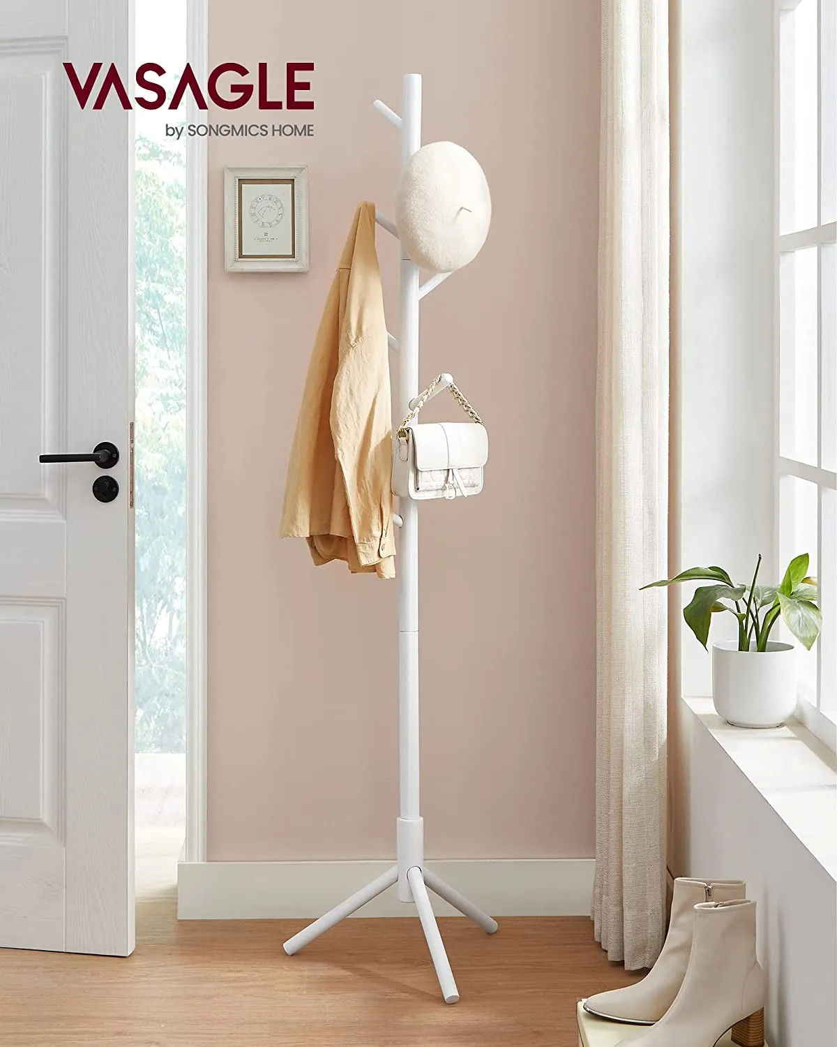 Free Standing Solid Wood Coat Rack - White