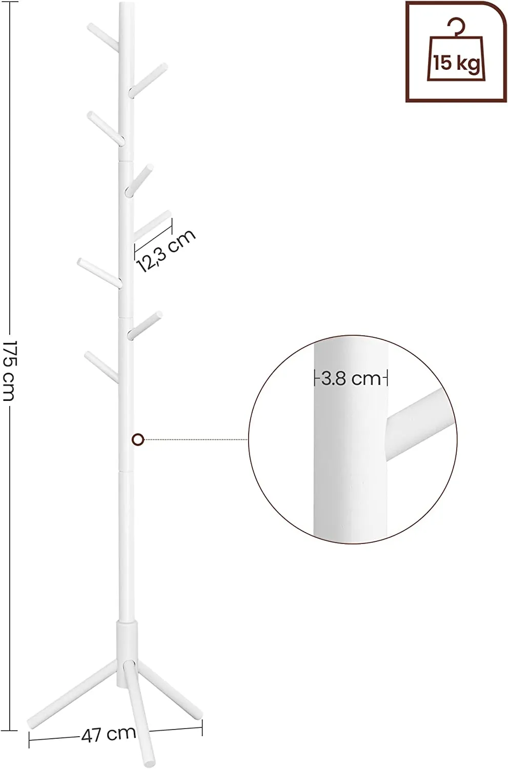 Free Standing Solid Wood Coat Rack - White