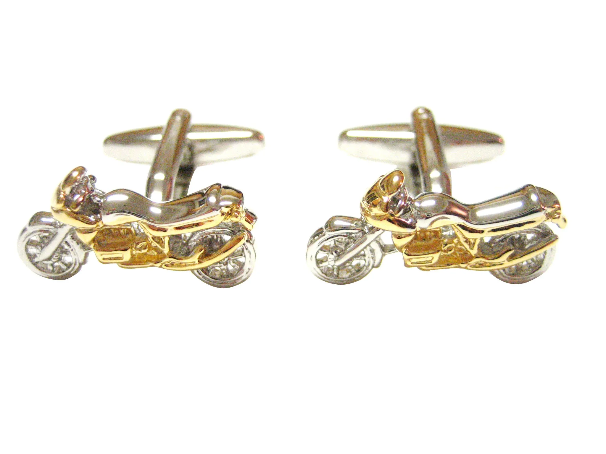 Gold and Silver Toned Dirt Bike Cufflinks