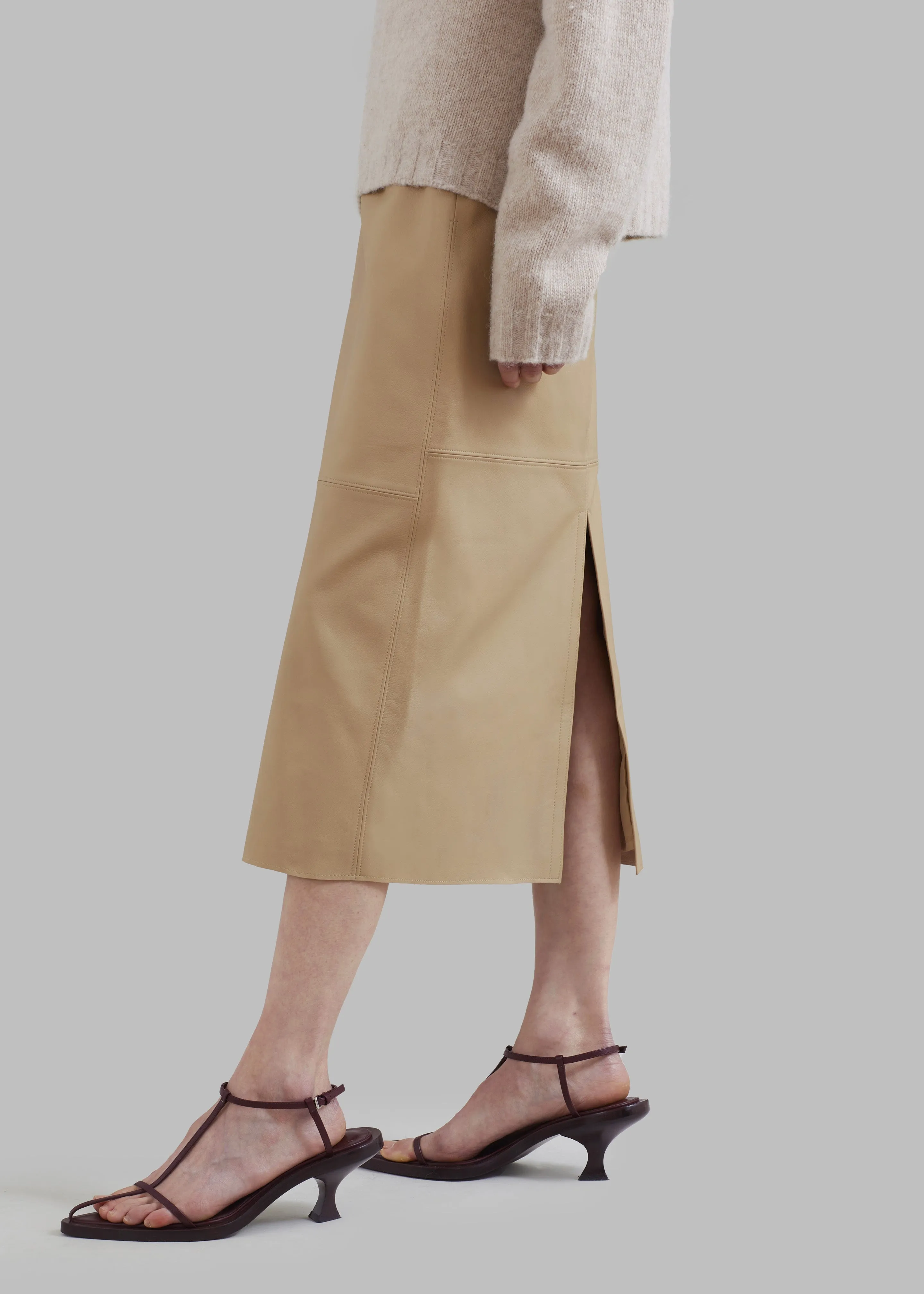 Heather Leather Pencil Skirt - Beige