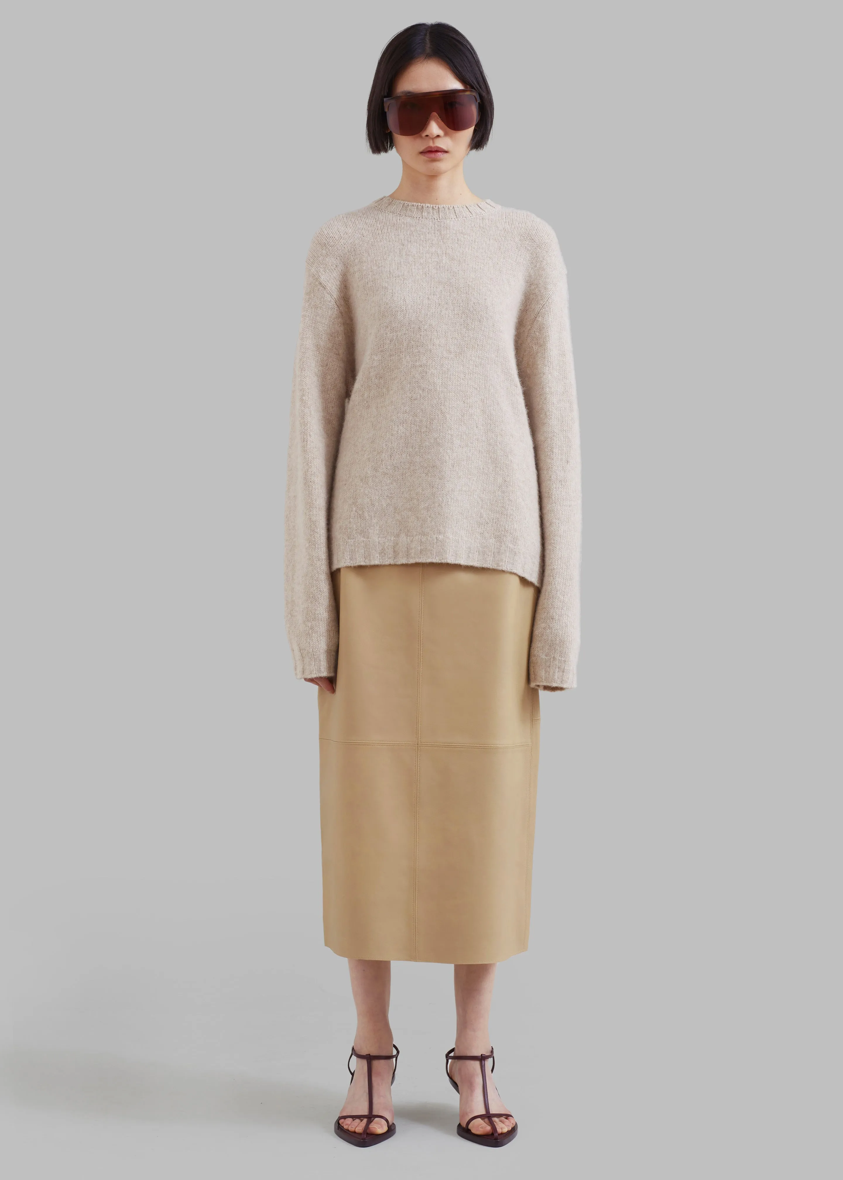 Heather Leather Pencil Skirt - Beige