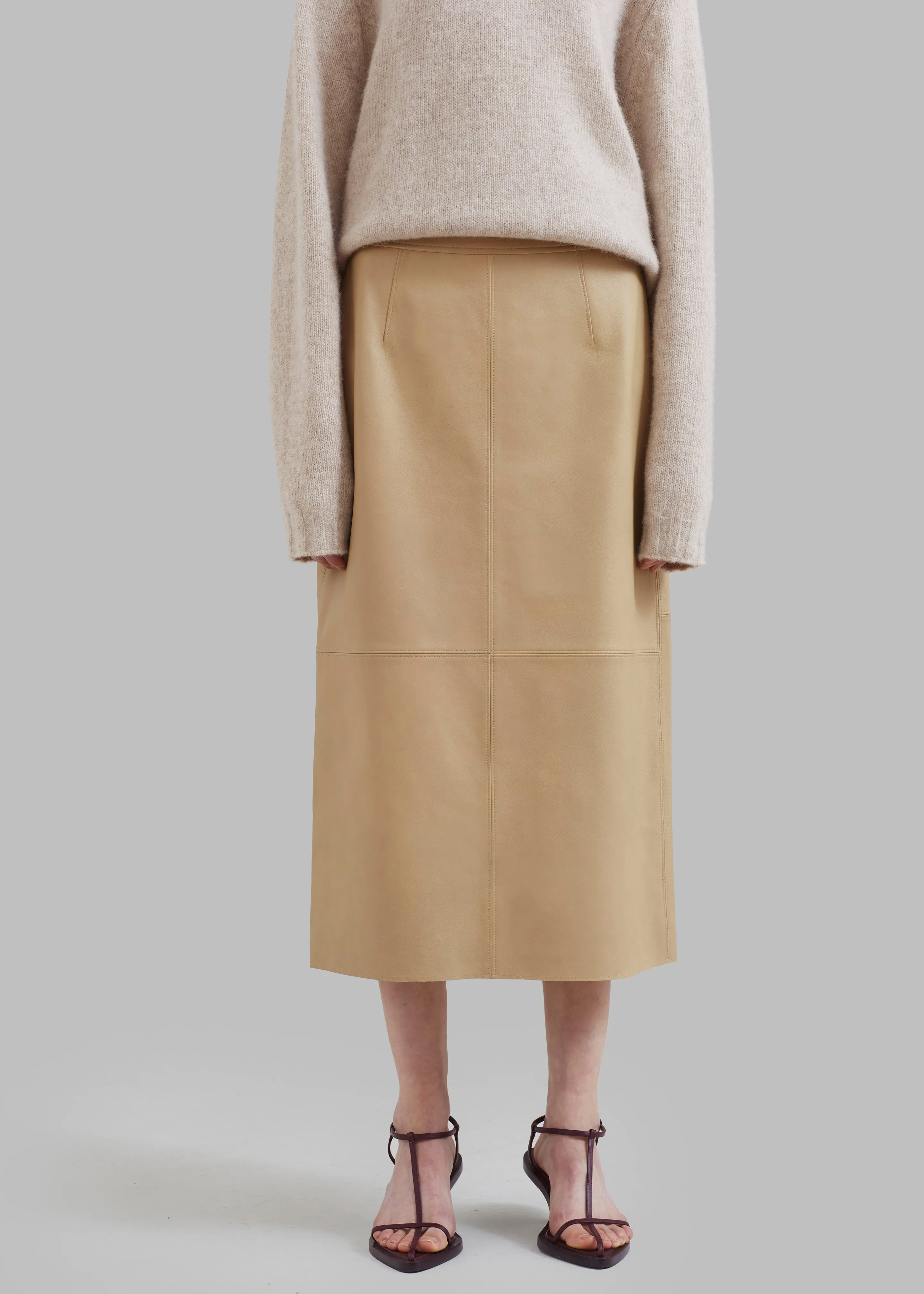 Heather Leather Pencil Skirt - Beige