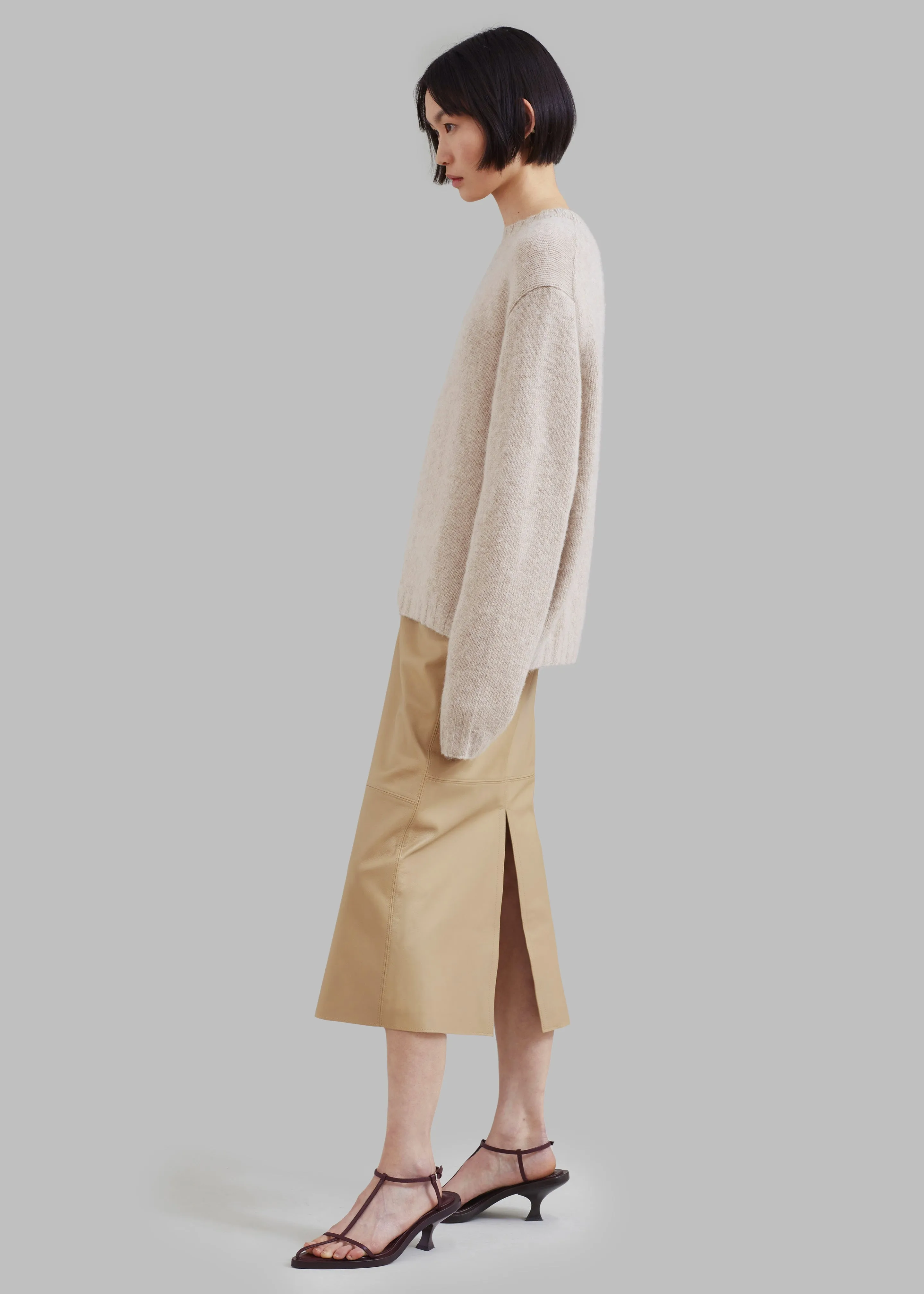 Heather Leather Pencil Skirt - Beige
