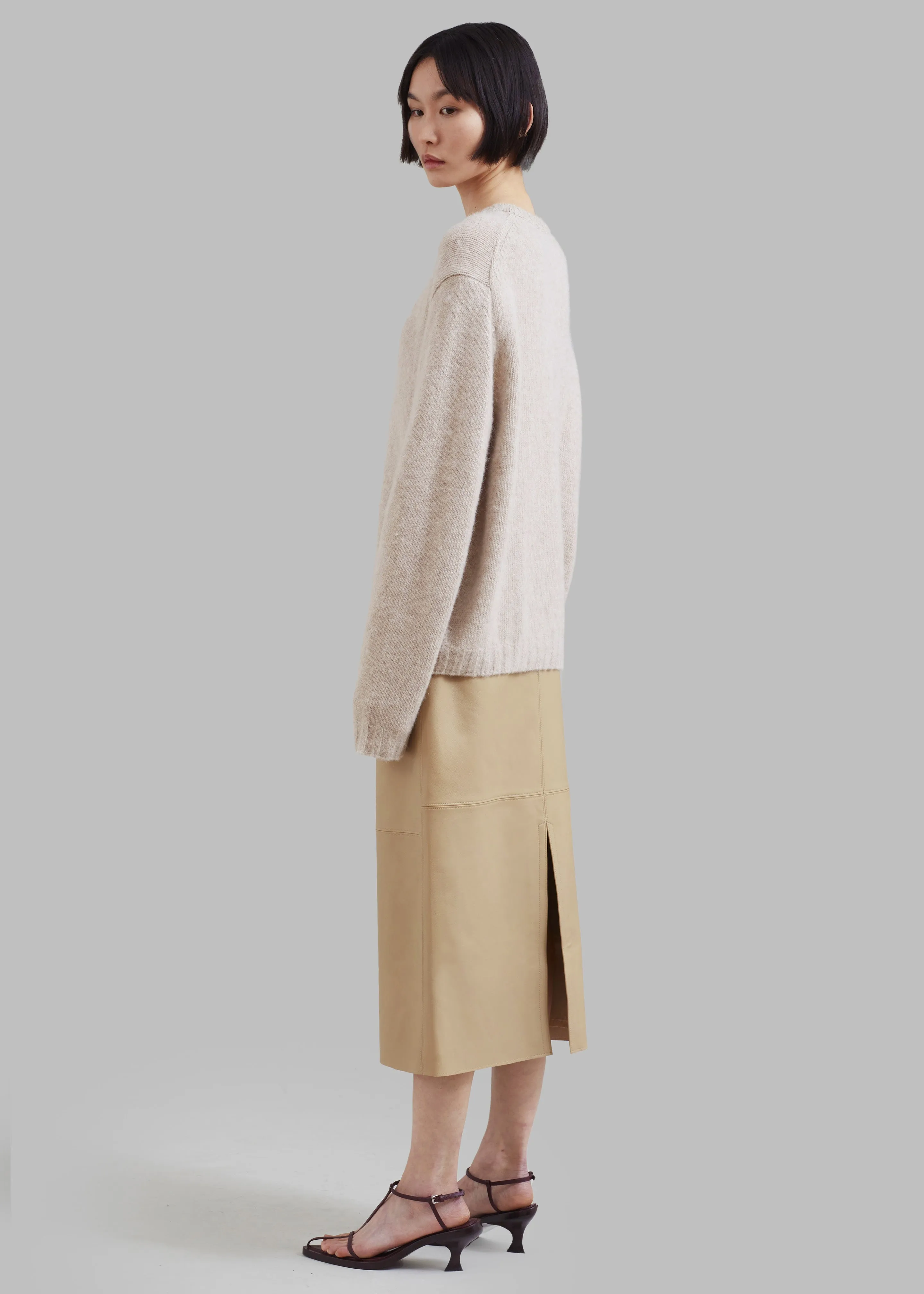 Heather Leather Pencil Skirt - Beige