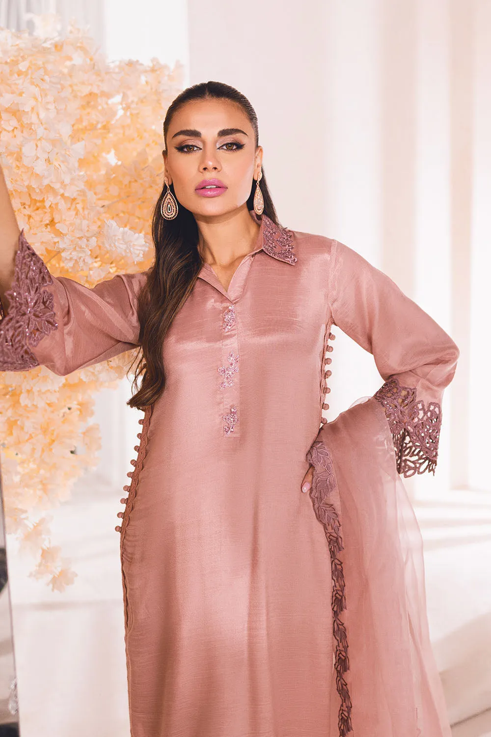 Heavily embellished Peach Pink Pakistani Salwar Suit with Dupatta