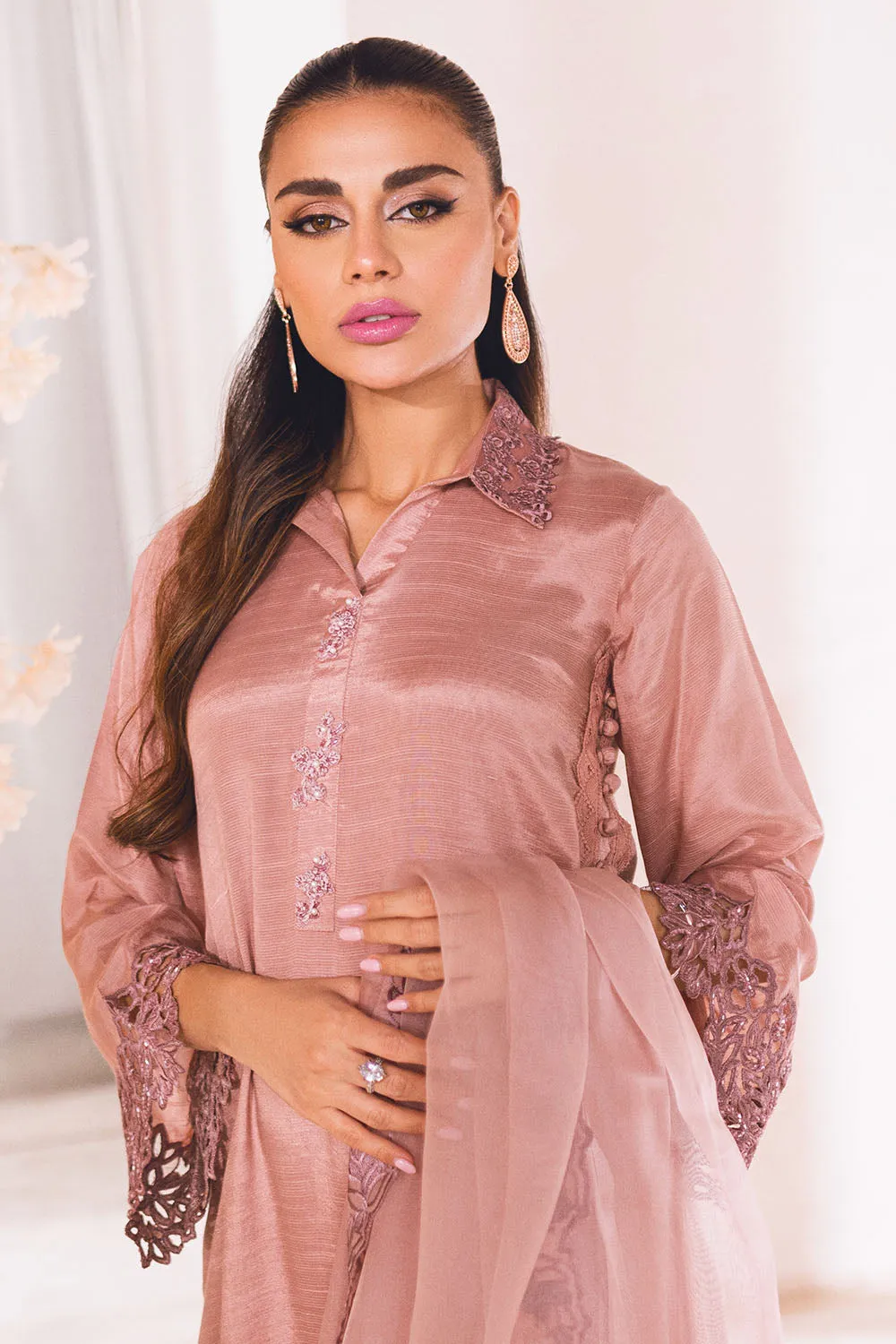 Heavily embellished Peach Pink Pakistani Salwar Suit with Dupatta