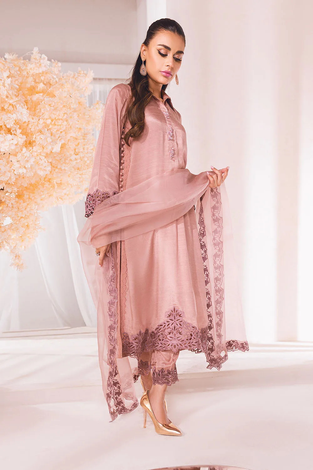 Heavily embellished Peach Pink Pakistani Salwar Suit with Dupatta