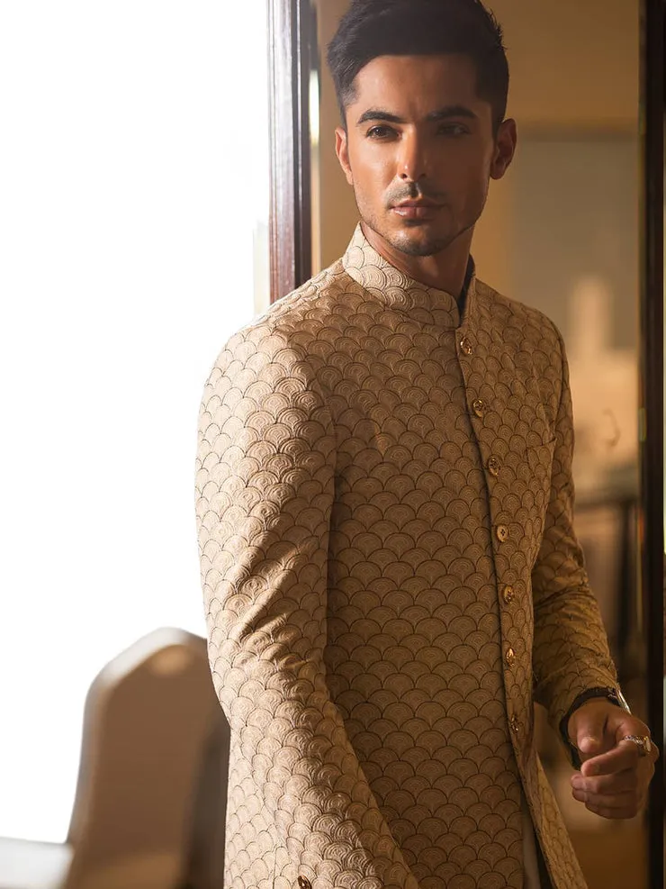 Heavily Embroidered Scallops with Tila Resham Pakistani Groom Dress