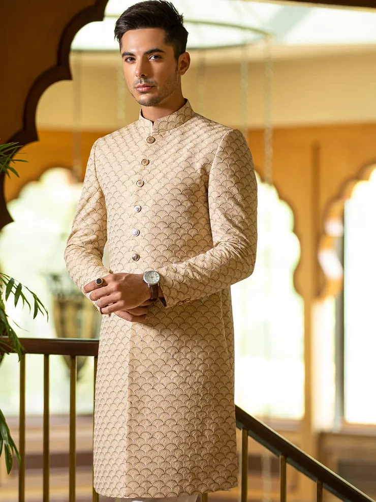 Heavily Embroidered Scallops with Tila Resham Pakistani Groom Dress