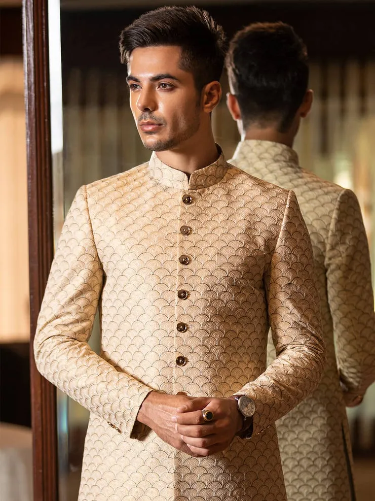 Heavily Embroidered Scallops with Tila Resham Pakistani Groom Dress