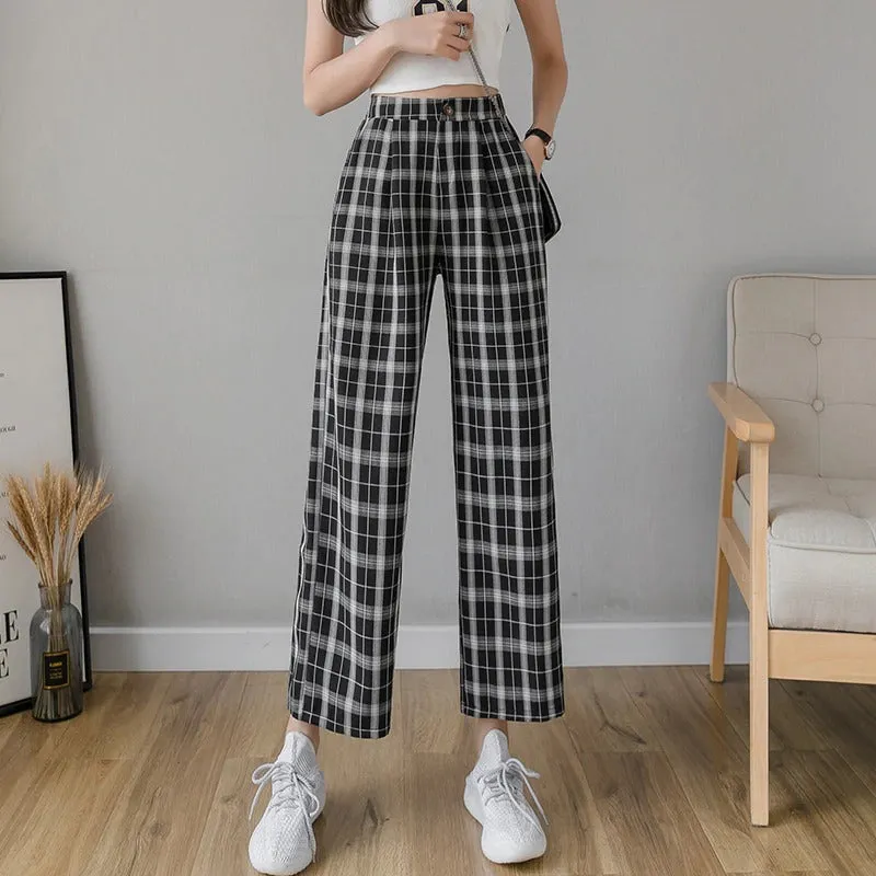 High Waiste Wide Leg Check Trouser