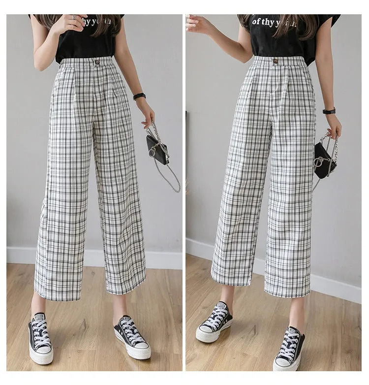 High Waiste Wide Leg Check Trouser