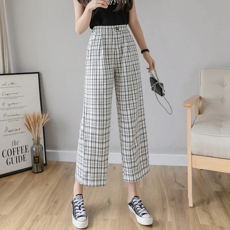 High Waiste Wide Leg Check Trouser