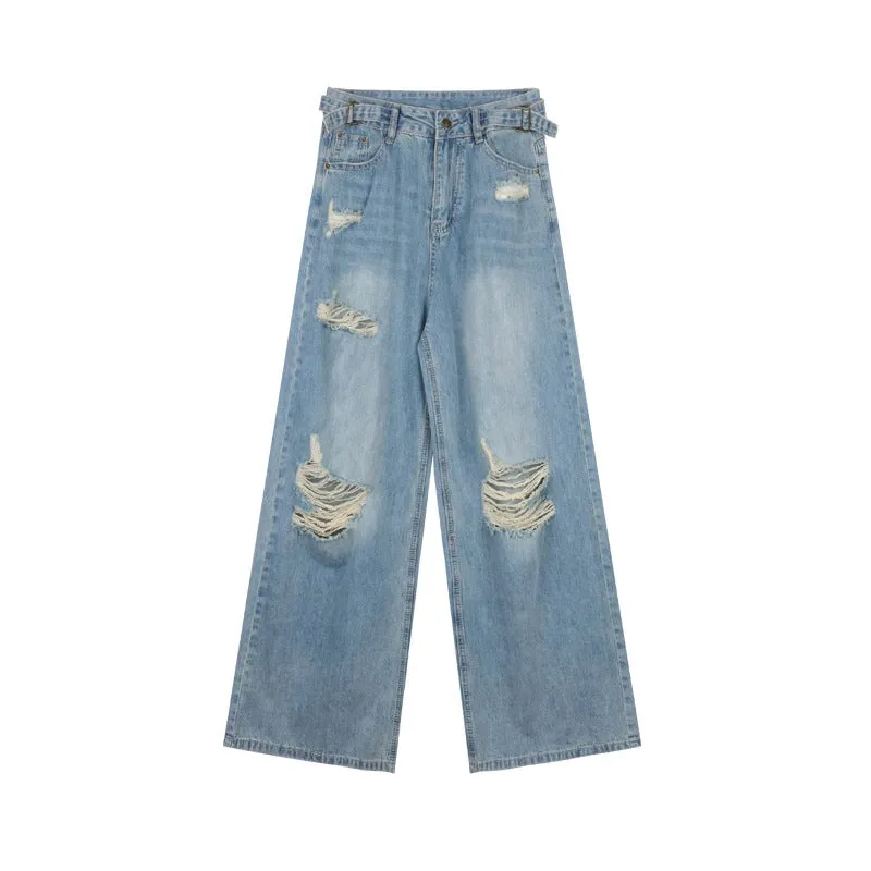 High-Waisted Baggy Ripped Jeans, S-5XL