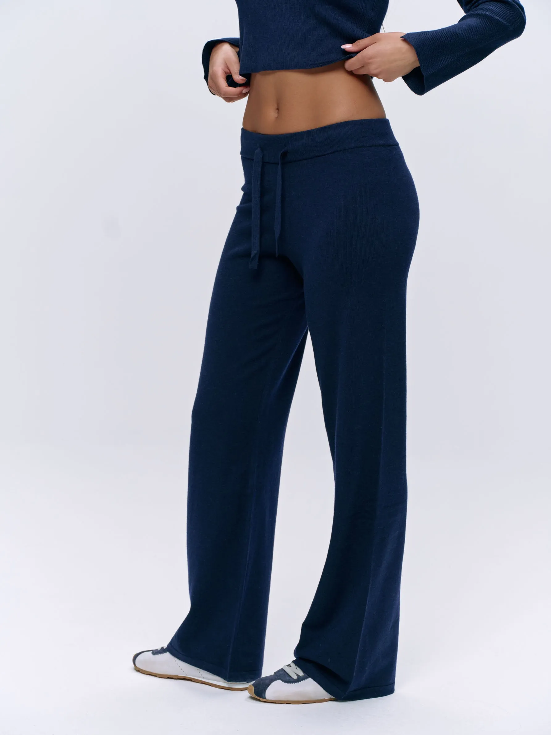 Knit Straight Leg Trousers - Navy Blue
