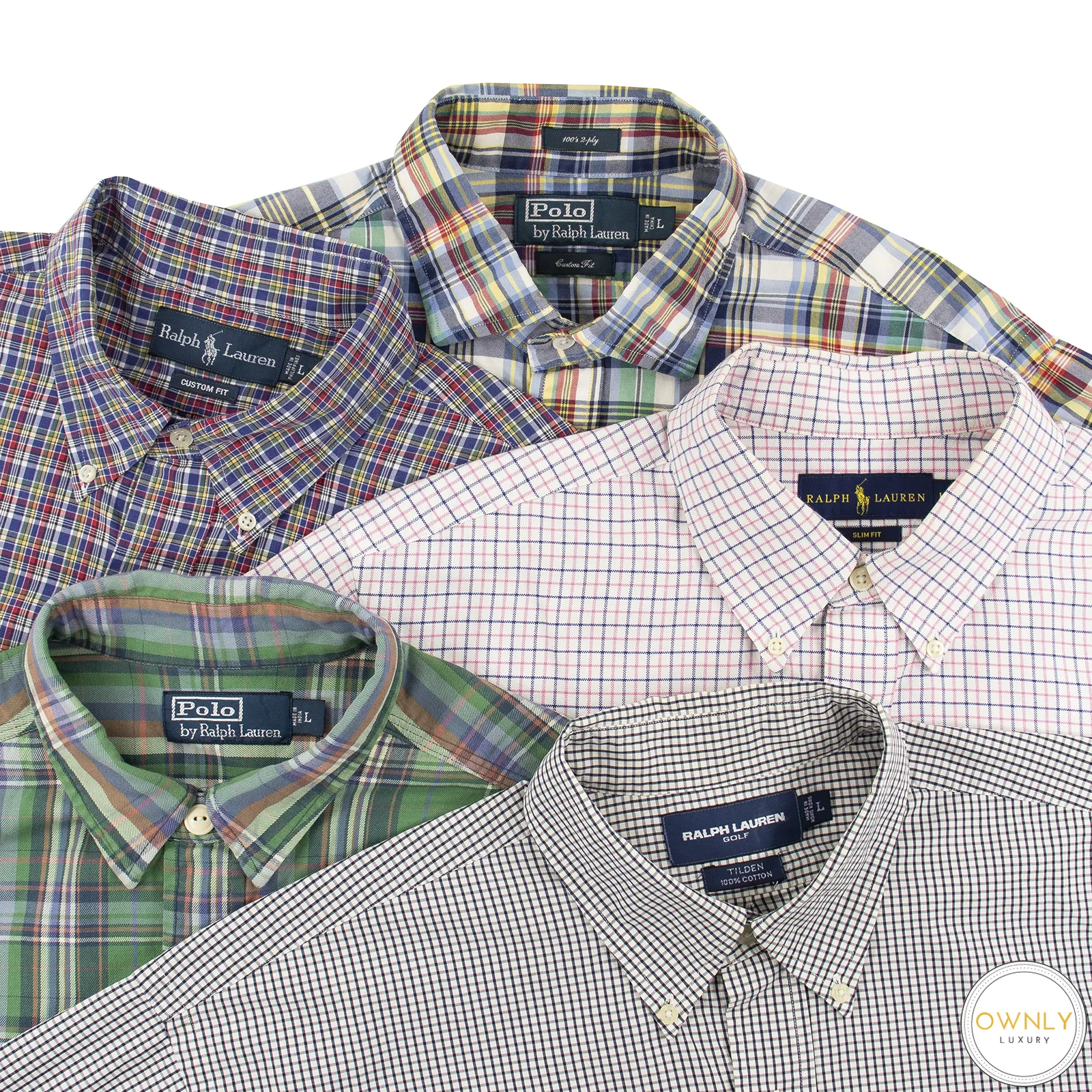 LOT of 5 Ralph Lauren Multi Color Cotton Plaid Checked Dress Shirts L
