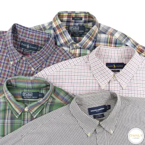 LOT of 5 Ralph Lauren Multi Color Cotton Plaid Checked Dress Shirts L