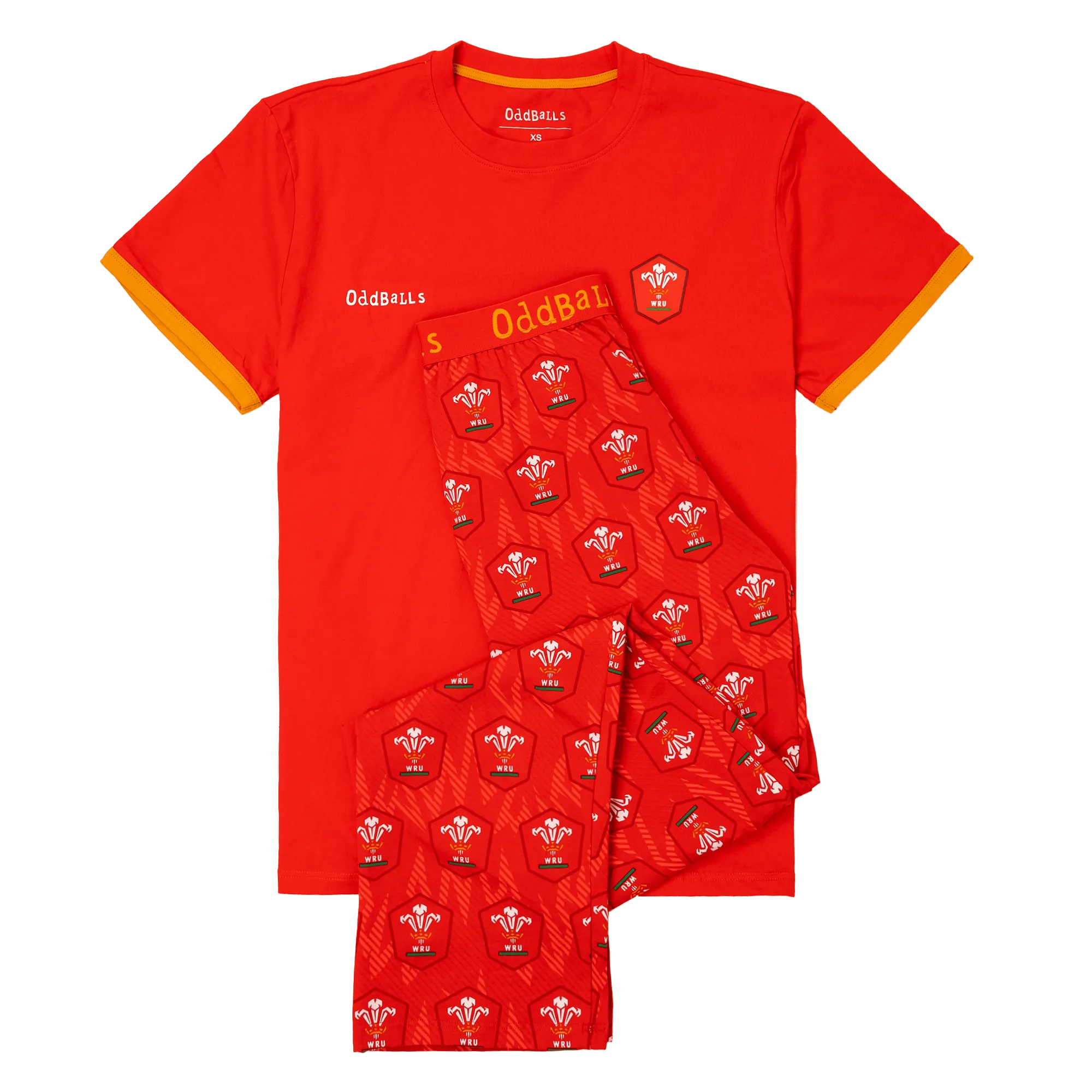 Mens Long Pyjamas - Welsh Rugby Union Flames - Trousers & T-Shirt