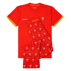 Mens Long Pyjamas - Welsh Rugby Union Flames - Trousers & T-Shirt