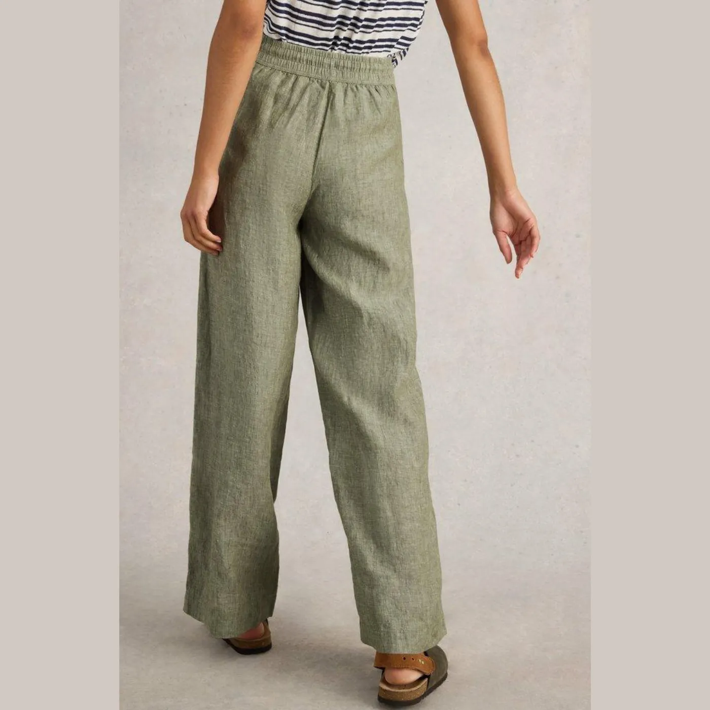 Mid Green Belle Linen Wide Leg Trouser