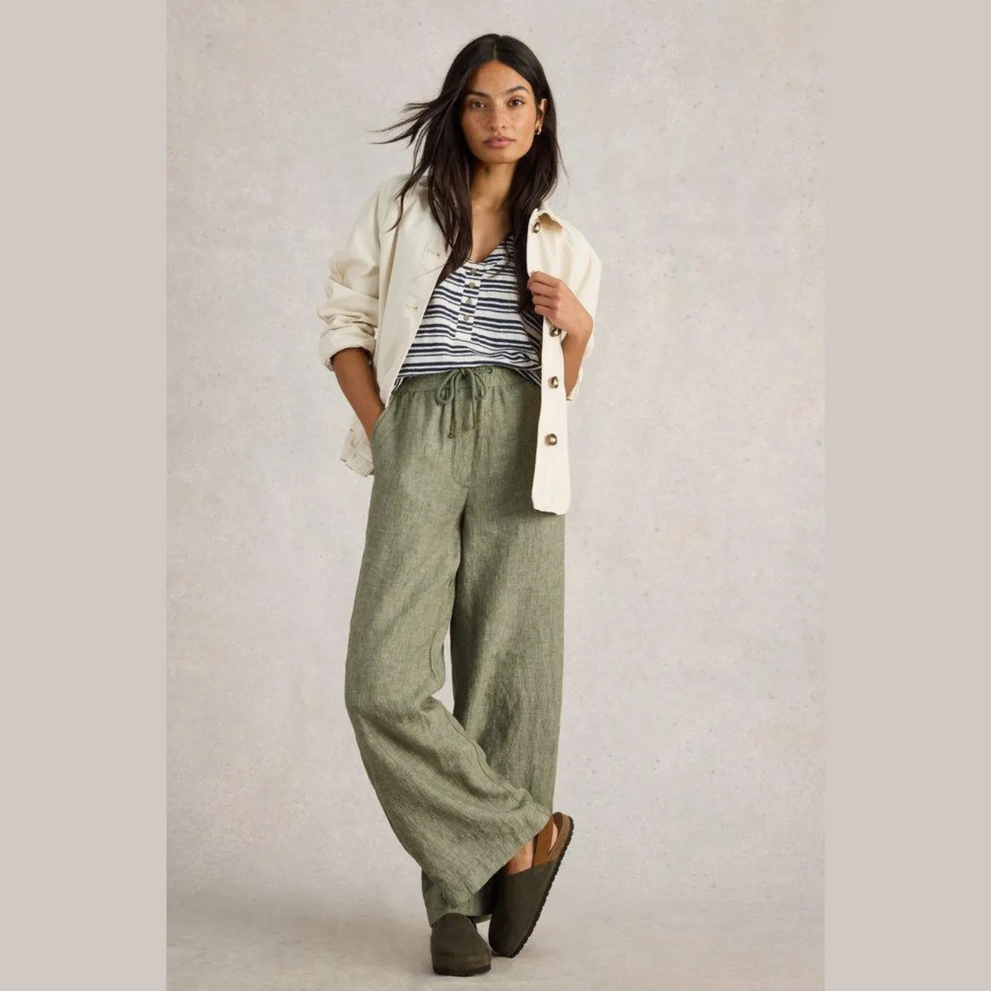 Mid Green Belle Linen Wide Leg Trouser