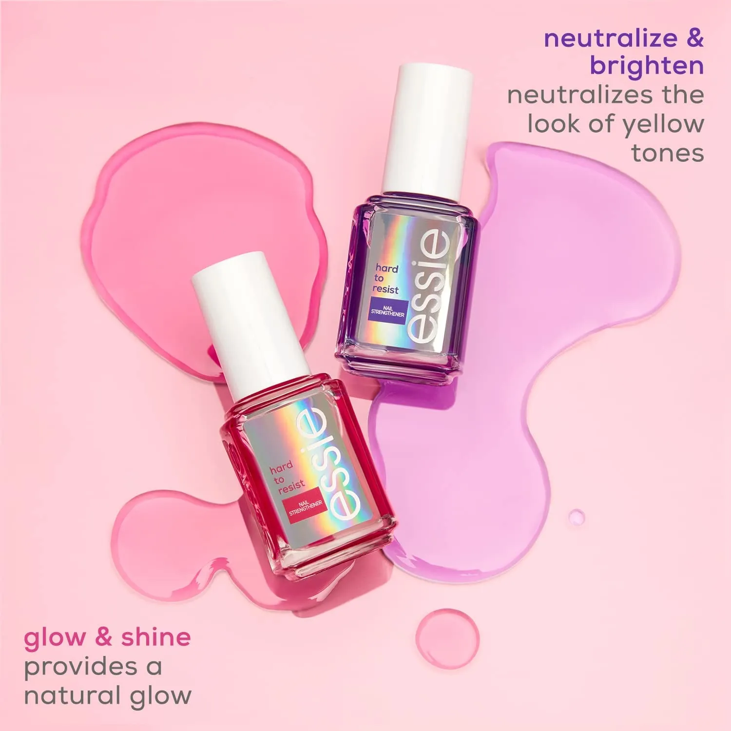 Nail Care, 8-Free Vegan, Hard to Resist Nail Strengthener, Glow and Shine, Pink Tint, 0.46 Fl Oz