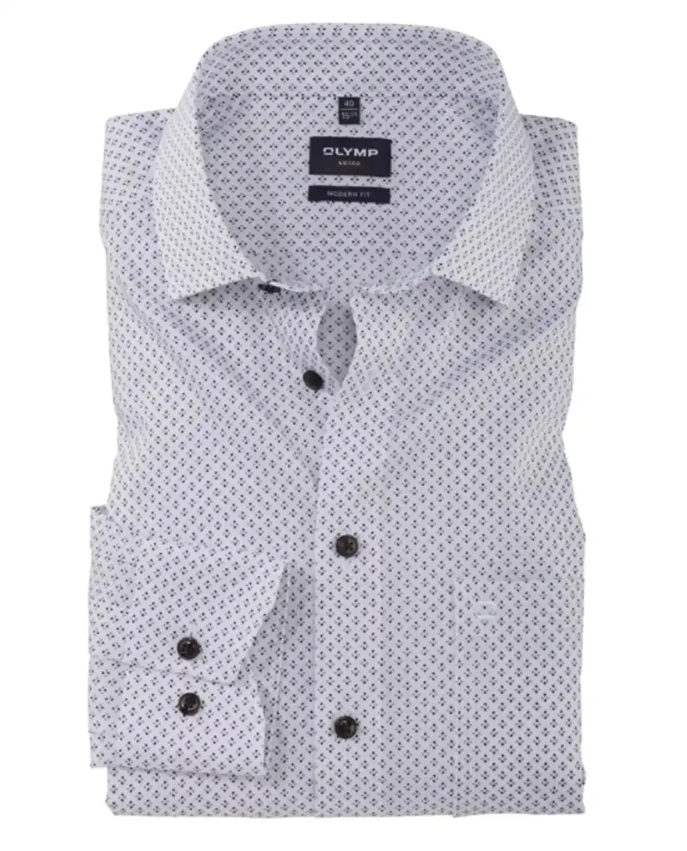 Olymp Modern Fit Shirt 1220/54/22 White/Brown/Blue Motif
