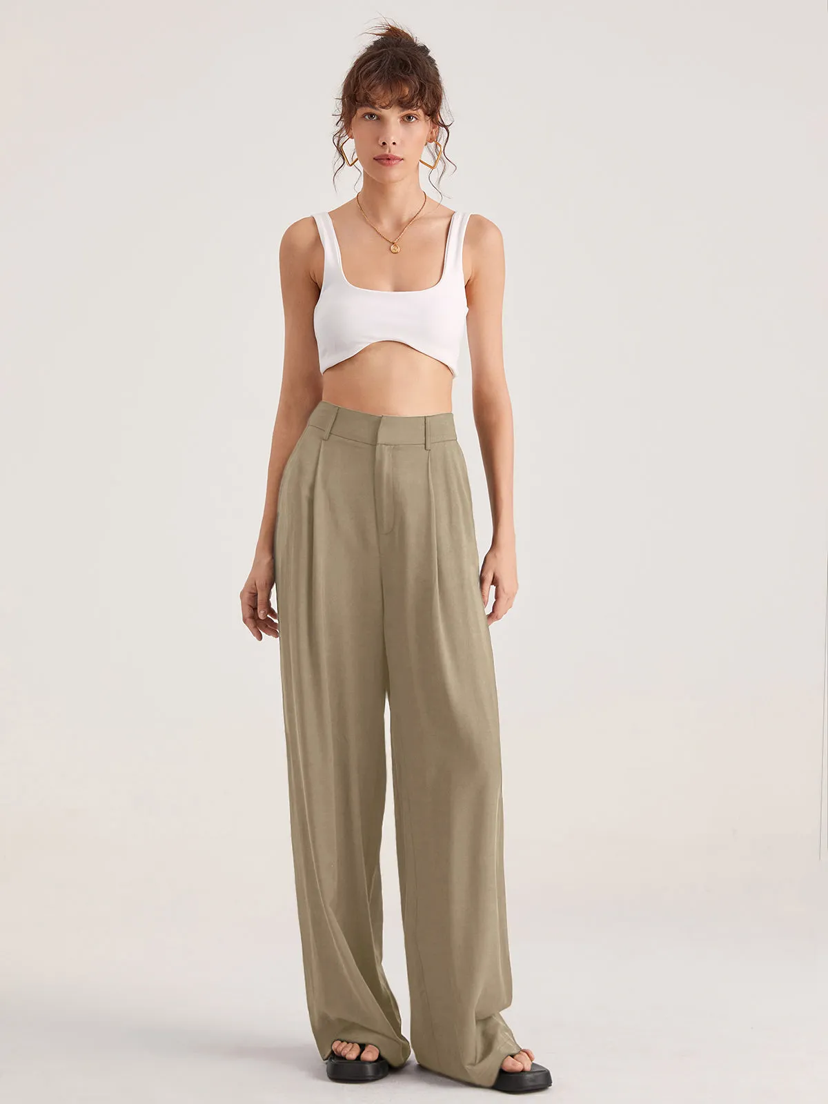Oversized High Waisted Pleat Front Trousers