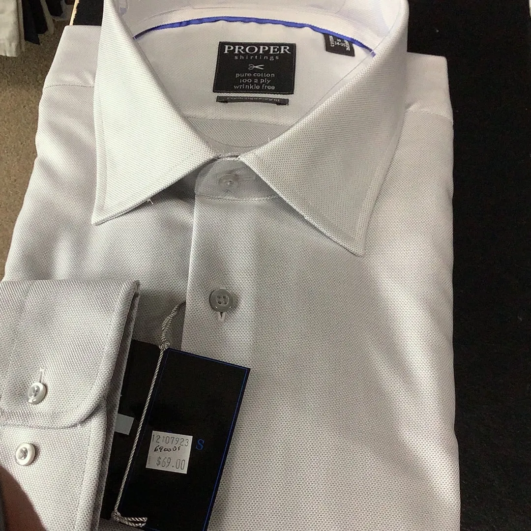 Proper Grey Birdseye Long Sleeve Dress Shirt Contemporary Fit