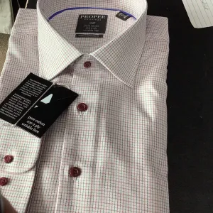 Proper Red Blue Mini Check Long Sleeve Dress Shirt