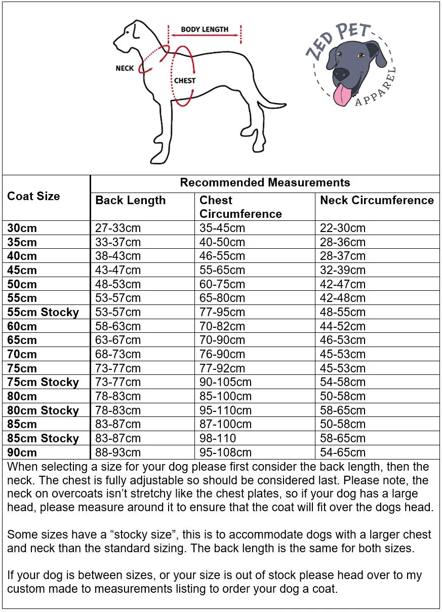 Ready Made Chest Plate Style Dog Coat - XS (30 & 35cm)